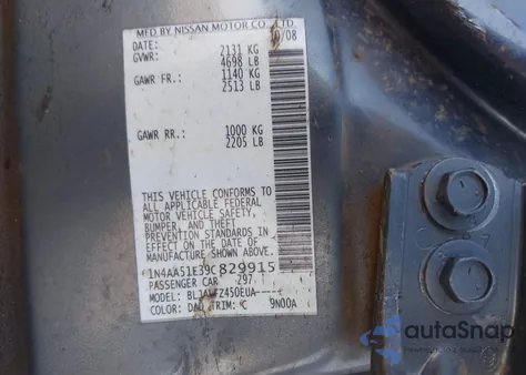 2009 Nissan Maxima 3.5 Sv from USA, damaged, VIN 1N4AA51E39C829915